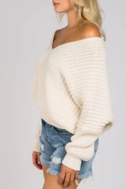 Drop Shoulder Sweater -Women Clothing Store Almond Side b5097e95 d471 4cc4 904b 3e57f5540bf3