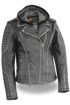 Ladies Distressed Jacket With Hood #2516