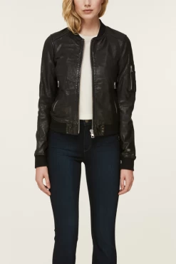 Farica Leather Bomber Jacket -Women Clothing Store Open No Hood
