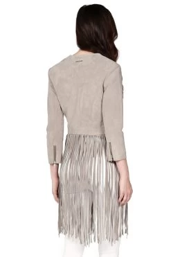 Romie Collarless Fringe Jacket -Women Clothing Store Romie back